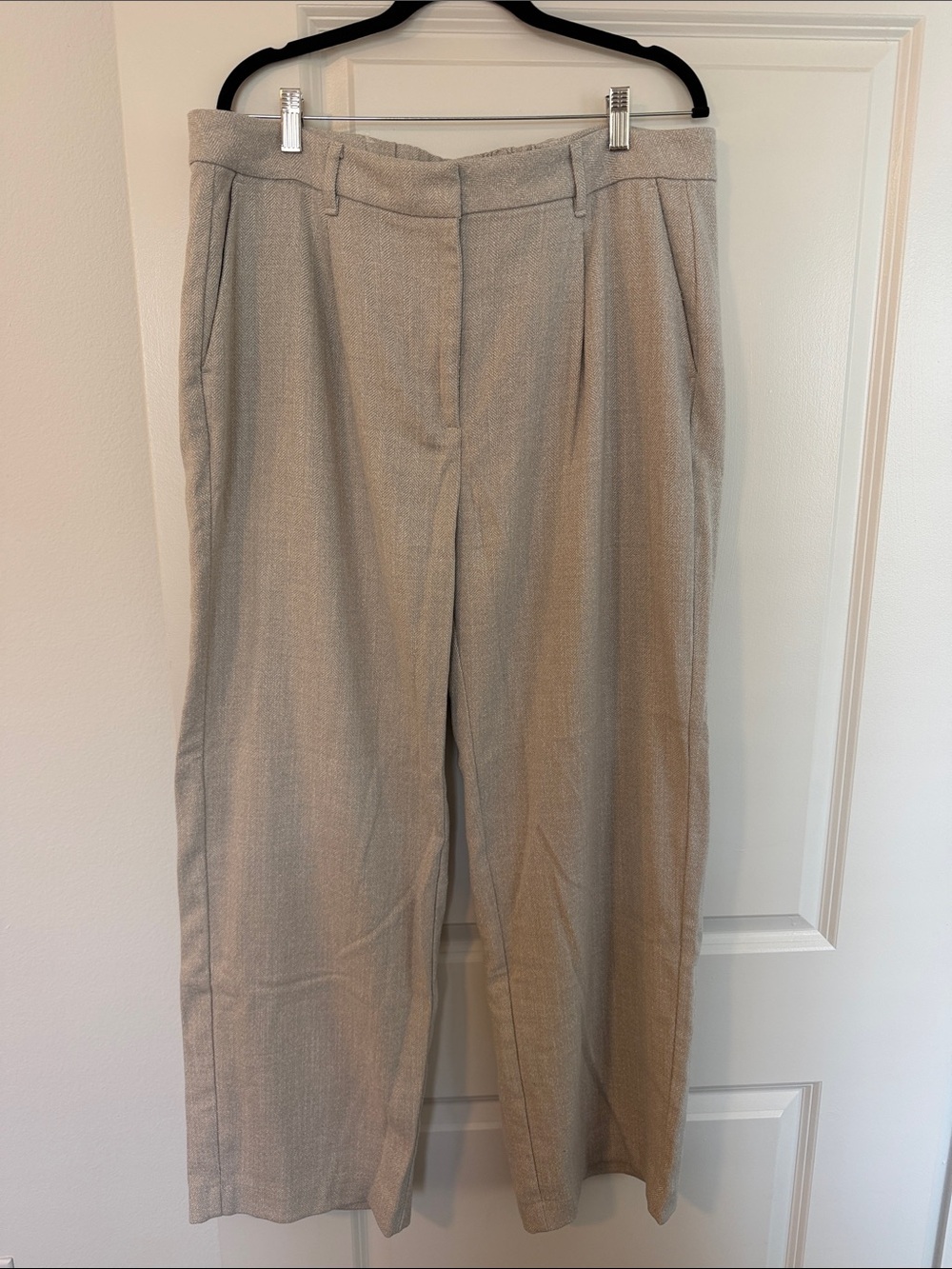 Old Navy Light Beige Pleated High-Waist Trousers